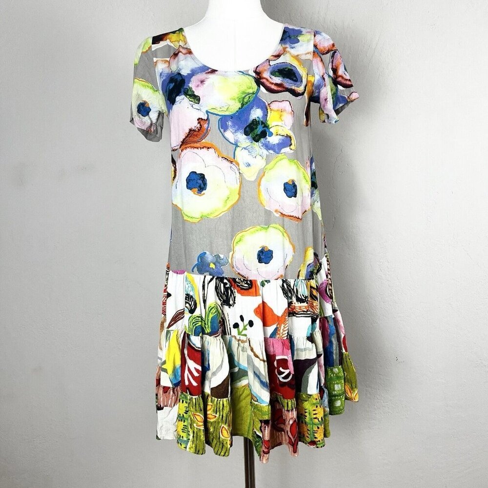 Jams World Hattie Dress Mystic Pond Mini Rayon Hawaiian USA Short Sleeve Sz XXS‎